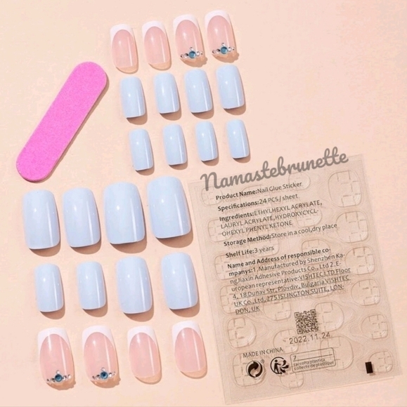 2/$16 Rhinestone Blue Long Press On Nails - Picture 3 of 16